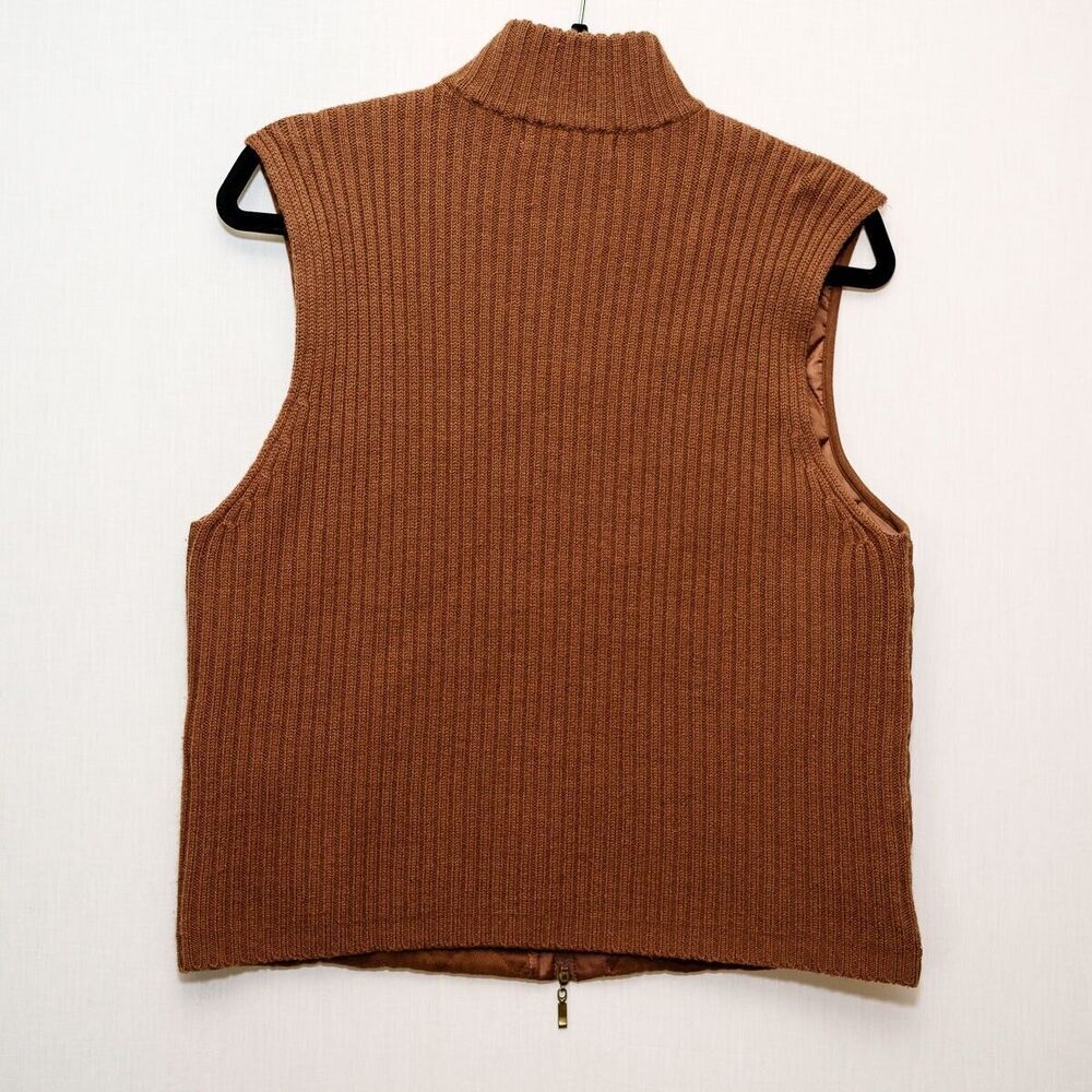 Petite Sophisticate M brown full zip quilted sweater vest faux suede - Picture 2 of 7